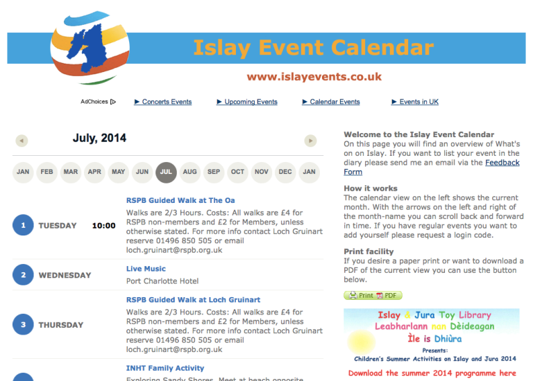 Islay Eventkalender online
