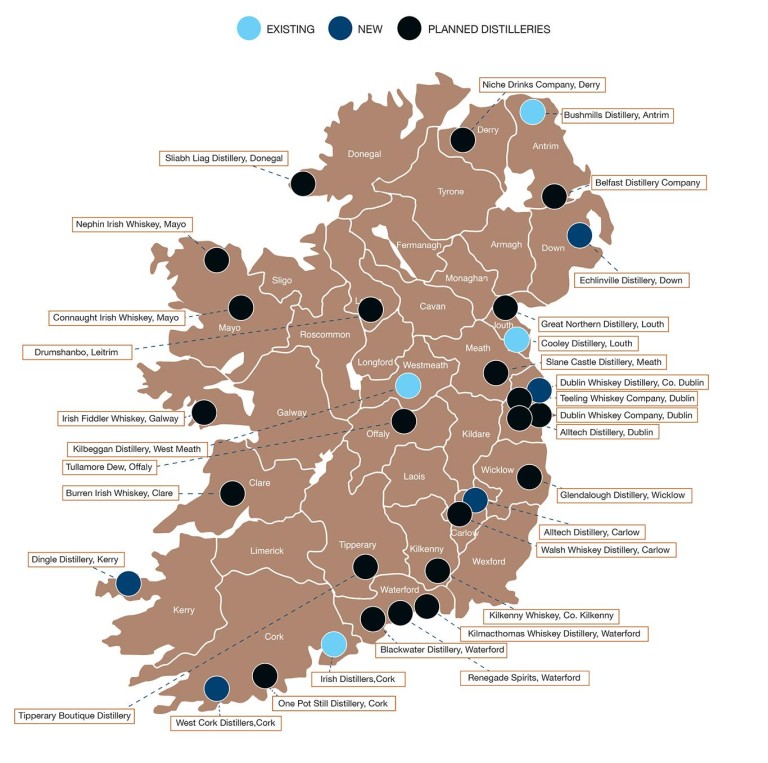 Irische Destillerien – eine aktuelle Karte