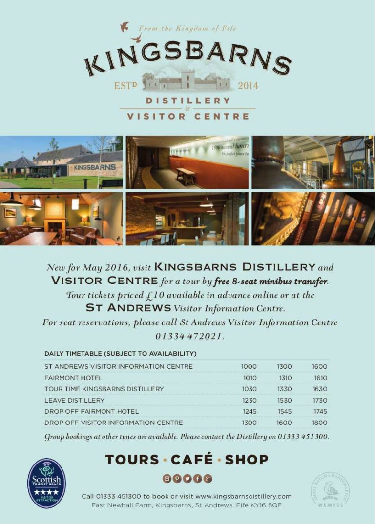Kingsbarns Distillery im Mai mit Minibus gratis erreichbar
