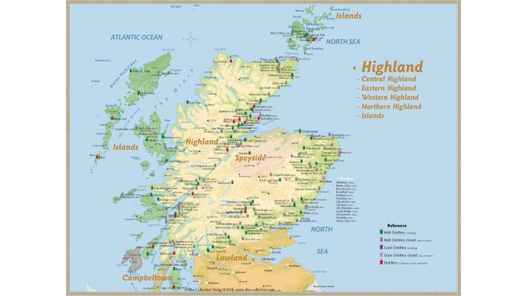 Eine Karte der Highland-Destillerien