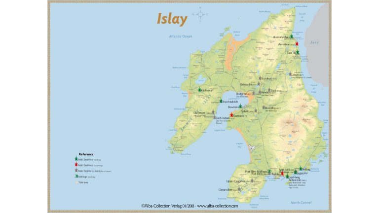 Eine Karte der Destillerien auf Islay