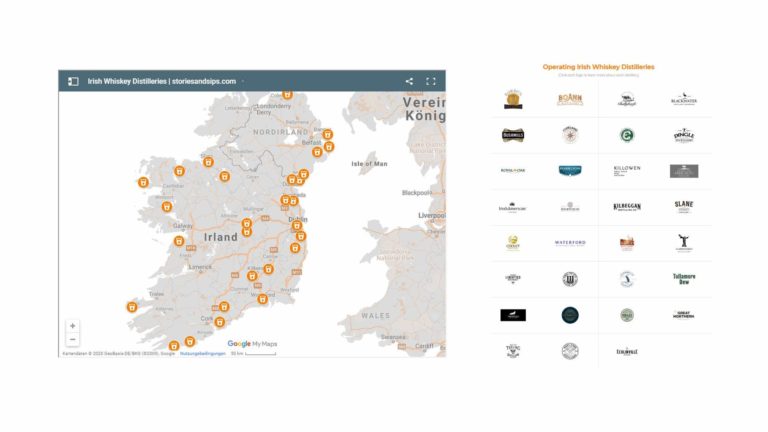 Stories & Sips: Interaktive Karte aller 31 aktiven irischen Whiskeydestillerien