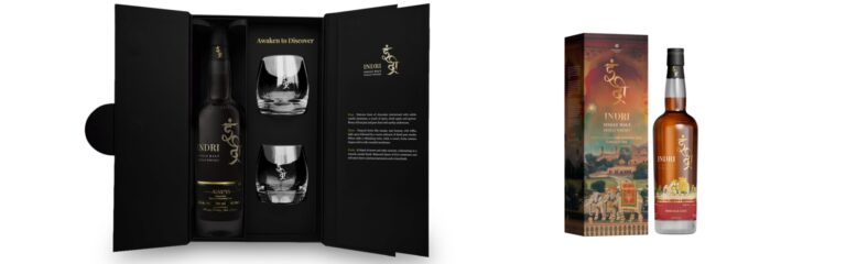 Neues von Indri Single Malt: Indri Diwali Collector’s Edition 2025 und Indri Agneya Geschenkverpackung und zwei Gläsern